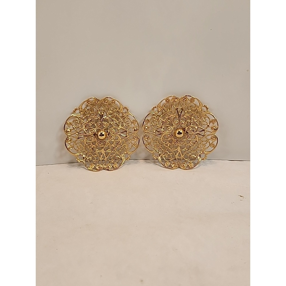 Vintage Large Floral Scalloped Filigree Sarah Coventry‎ Clip On Earrings 2.5"